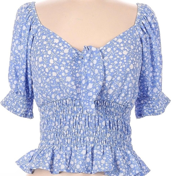 Blue Floral Stylish Spring Blouse Sz S - Picture 1 of 7